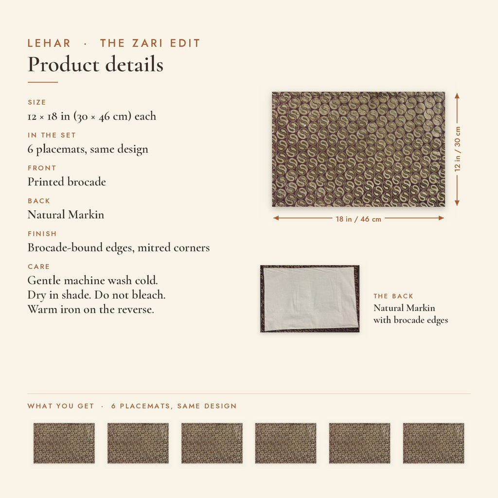 Lehar (Maroon) placemats set of 6 by Reet (table mats, 12 x 18 in) — product details and size 12 x 18 in