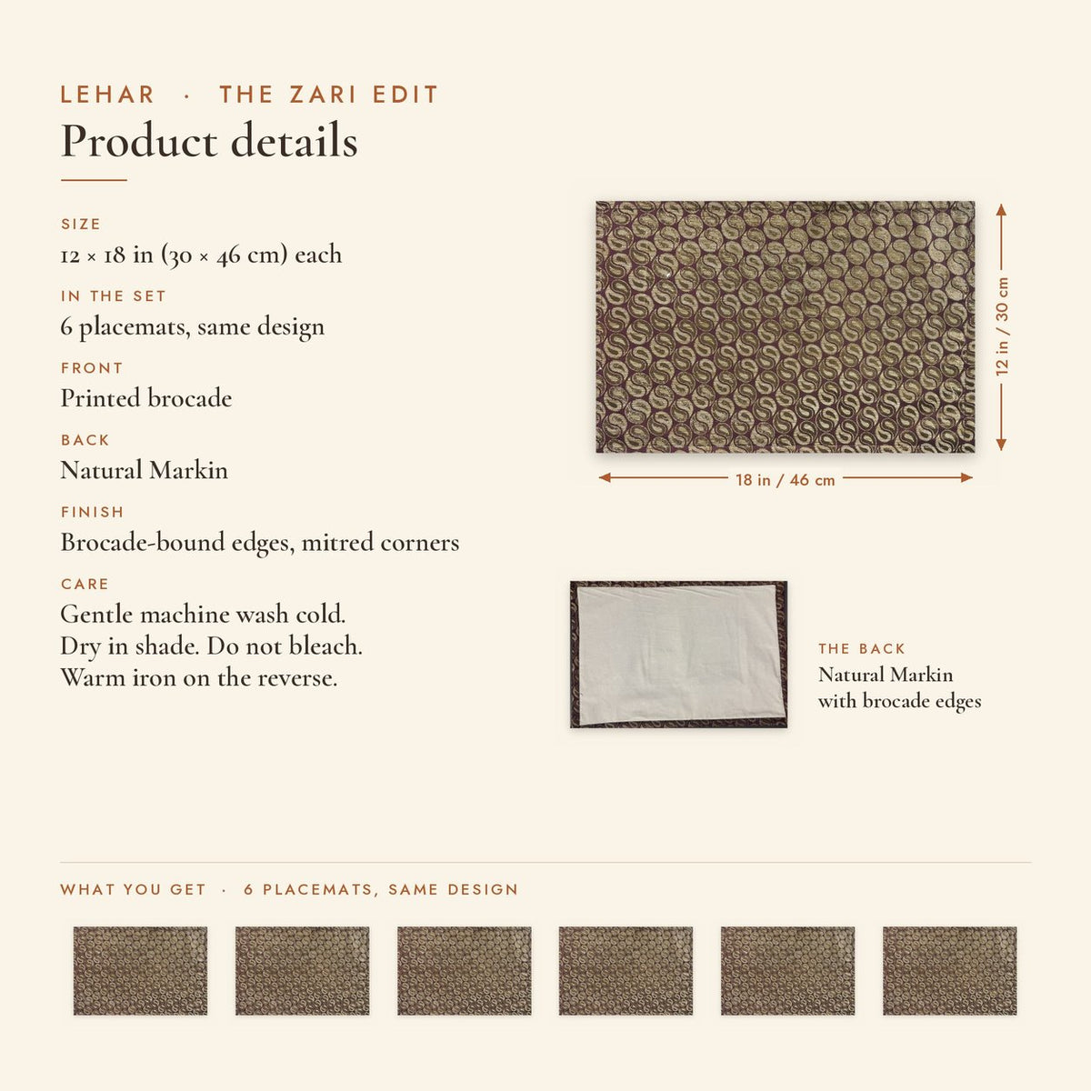 Lehar (Maroon) placemats set of 6 by Reet (table mats, 12 x 18 in) — product details and size 12 x 18 in