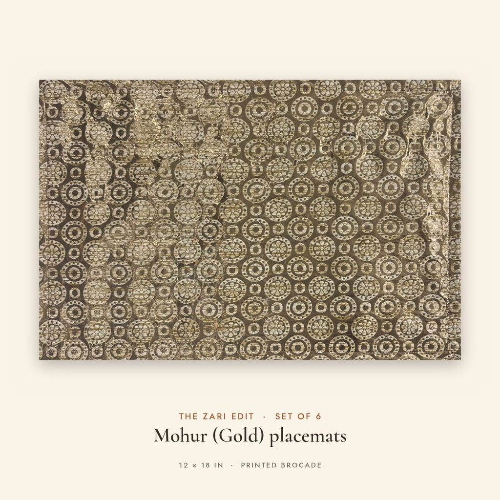 Mohur (Gold) placemats set of 6 by Reet (table mats, 12 x 18 in) — single placemat close view