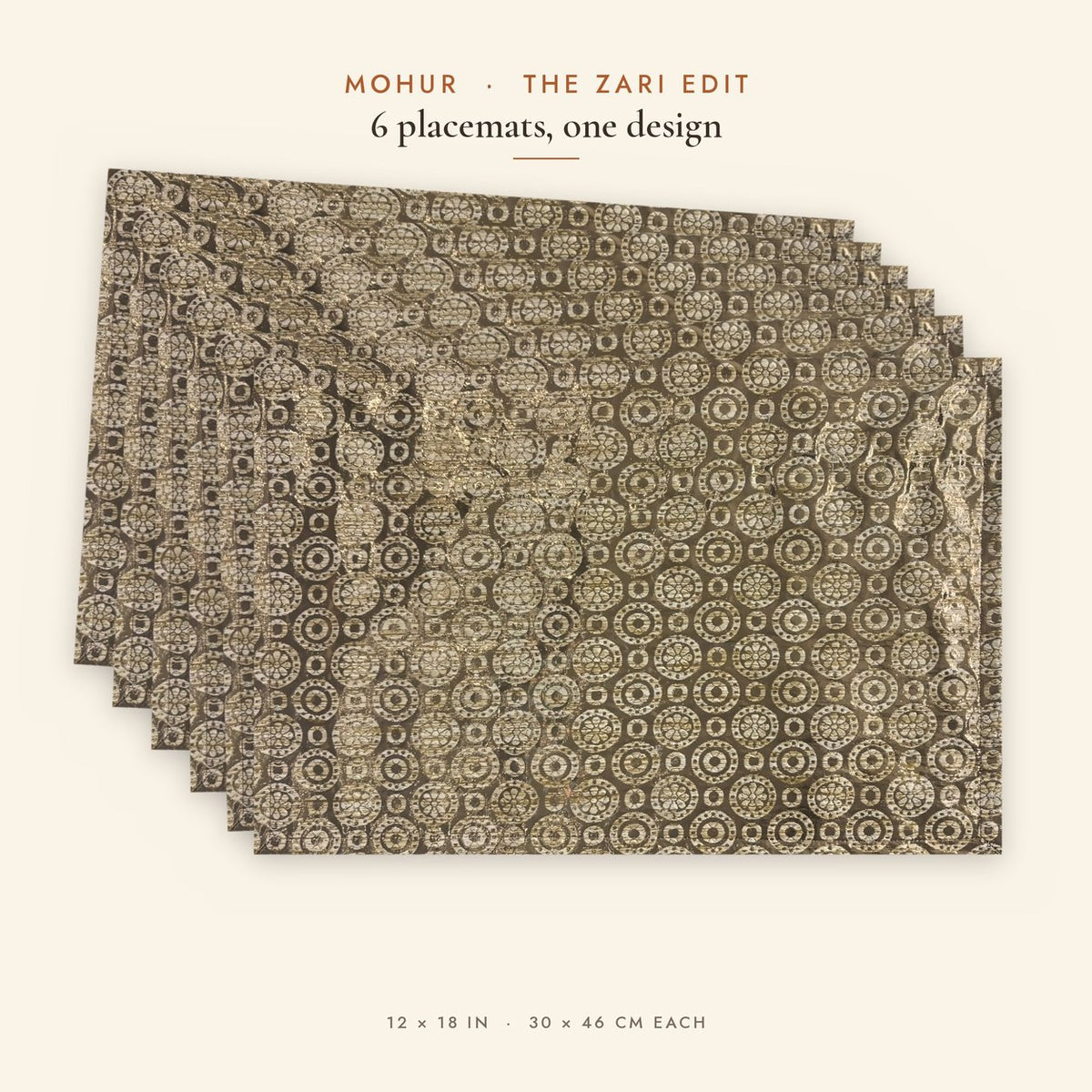 Mohur (Gold) placemats set of 6 by Reet (table mats, 12 x 18 in) — all 6 placemats in the set